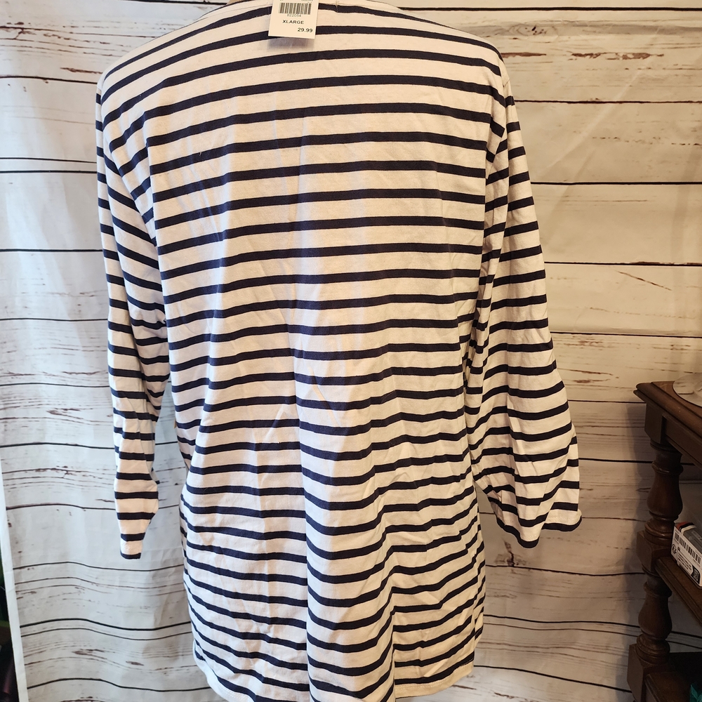 Striped Shirt with Red Crab Nautical 3 Quarter Sleeve - Picture 2 of 12